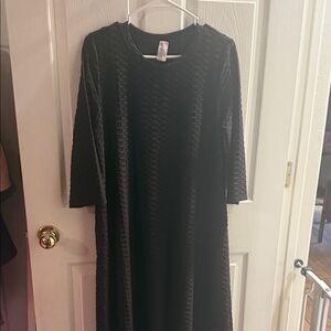 Black Textured A-Line Long Sleeve Dress